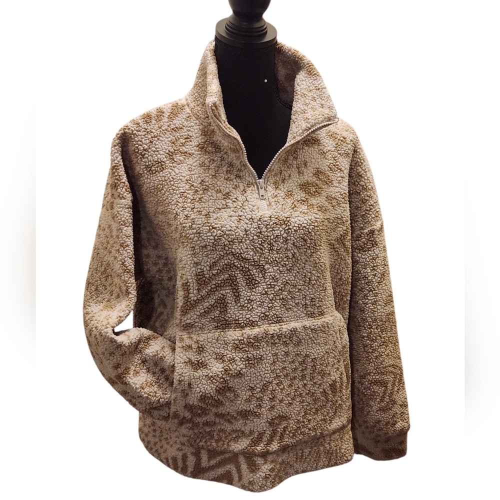 American Eagle Outfitters Plush Sherpa Quarter-Zip Pullover - Taupe